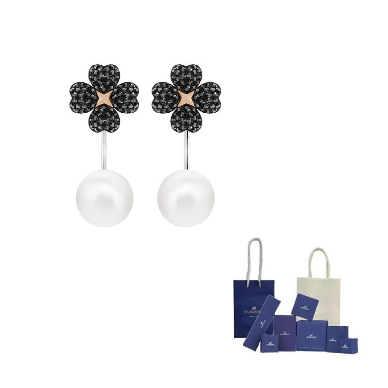 Swarovski Mixed Metal Earrings Womens Black Original Brand Box And Bag