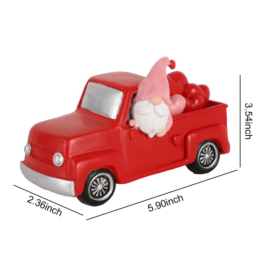 Valentine Rustic Farm Truck Gnomes Ornaments Resin Gnome Figurines Decorations for Him Her Gifts Cute Holiday Table Home Decor