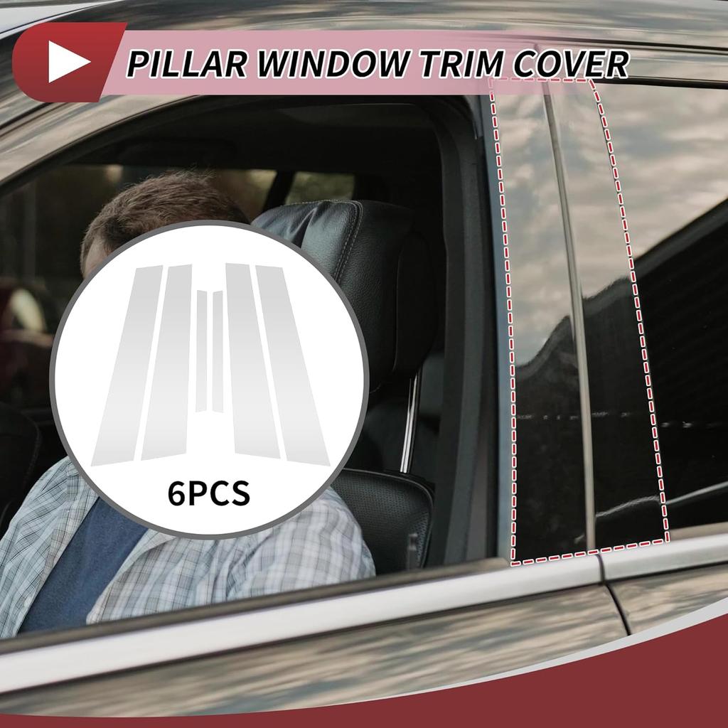 6 Pcs Door Pillar Window Trim for Nissan Maxima 2009-2015 Front Rear Left Right Anti Scratch Sticker Pillar Posts Cover Silver Tone