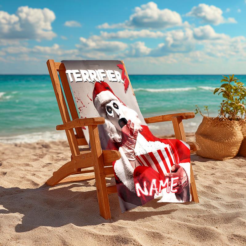 Personalized customized proof beach towel with Terrifier Art the Clown pattern - soft, absorbent,quick-drying,perfect swimming,camping&bathing