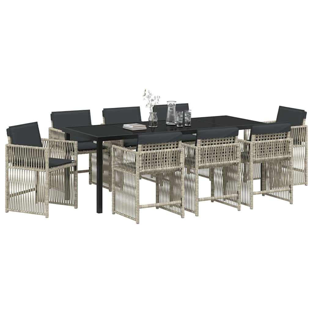 Garden Dining Set 9 pcs Light Grey Powder Coated Steel