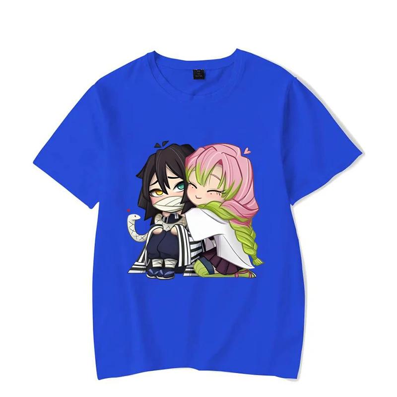 Funny Kanroji Mitsuri Iguro Obanai Cartoon Print T-Shirt Couple Loose Short Sleeve Round Neck Top Anime Casual Shirt Tees
