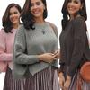 Casual Solid Knit Sweater Ladies V Neck Crew Neck Warm Daily Long Sleeve Blouse