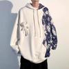 Mens Bear Print Hoodie Casual Loose Fit Contrast Color Stitching Sweatshirt Plus Size Couple Top