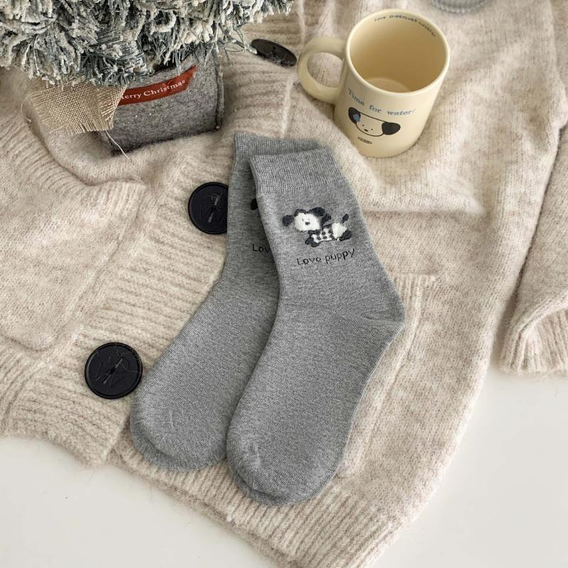 Spring and Autumn Children's Cartoon Felted Dog Girls' Socks Season Cotton Socks College Style Mid-Calf Socks