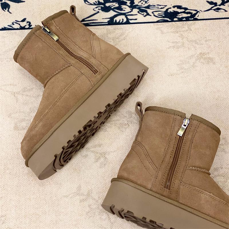 Sangpo Snow Boots Thick-soled Winter New Sheepskin Fur Integrated Side Zipper Short Tube Leather Wool Thermal Cotton Shoes Women