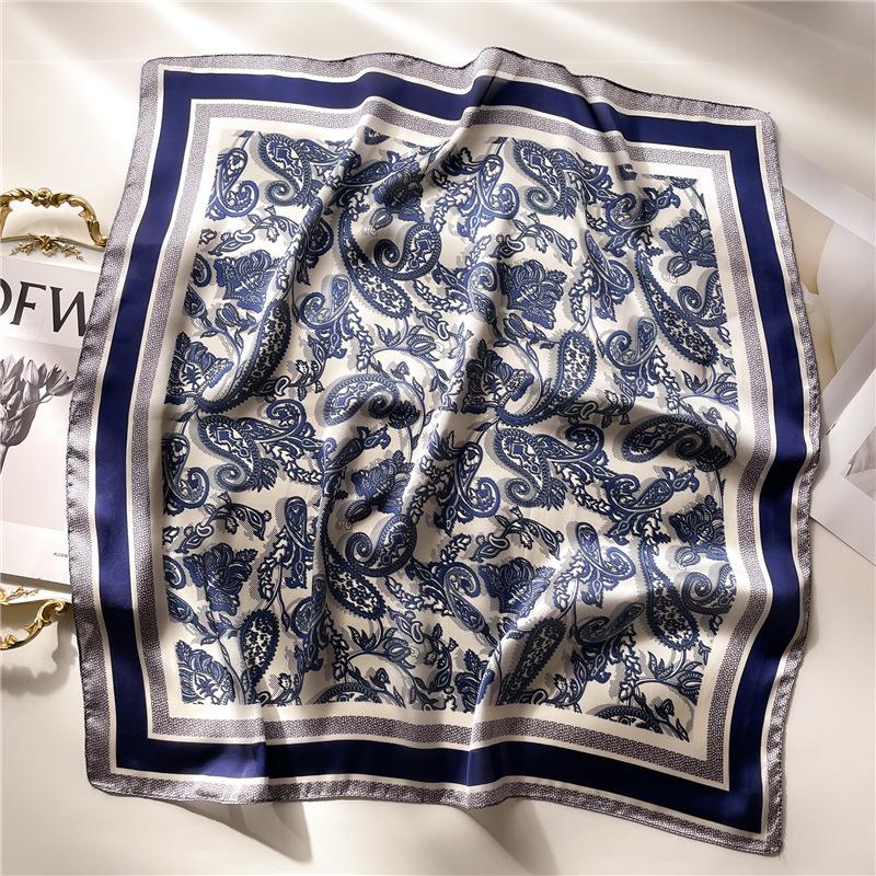 Silk Scarf Women'S Scarf Shawl 70Cm Korean Small Square Scarf Satin Surface Print Sun-Proof Headscarf