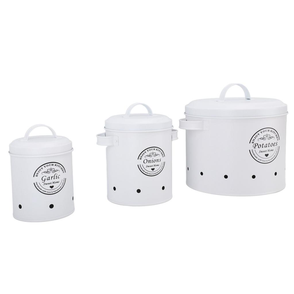 3 PCS Poubelle de Rangement pour Pommes de Terre et Oignons Acier au Carbone Style Ferme Support pour Pommes de Terre Récipients de Rangement de Cuisine Bocal Contenants pour Plan de Travail