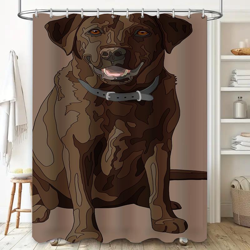 Stylish Bath Curtains featuring a beautiful dog illustration perfect for adding some personality to your bathroom decor.