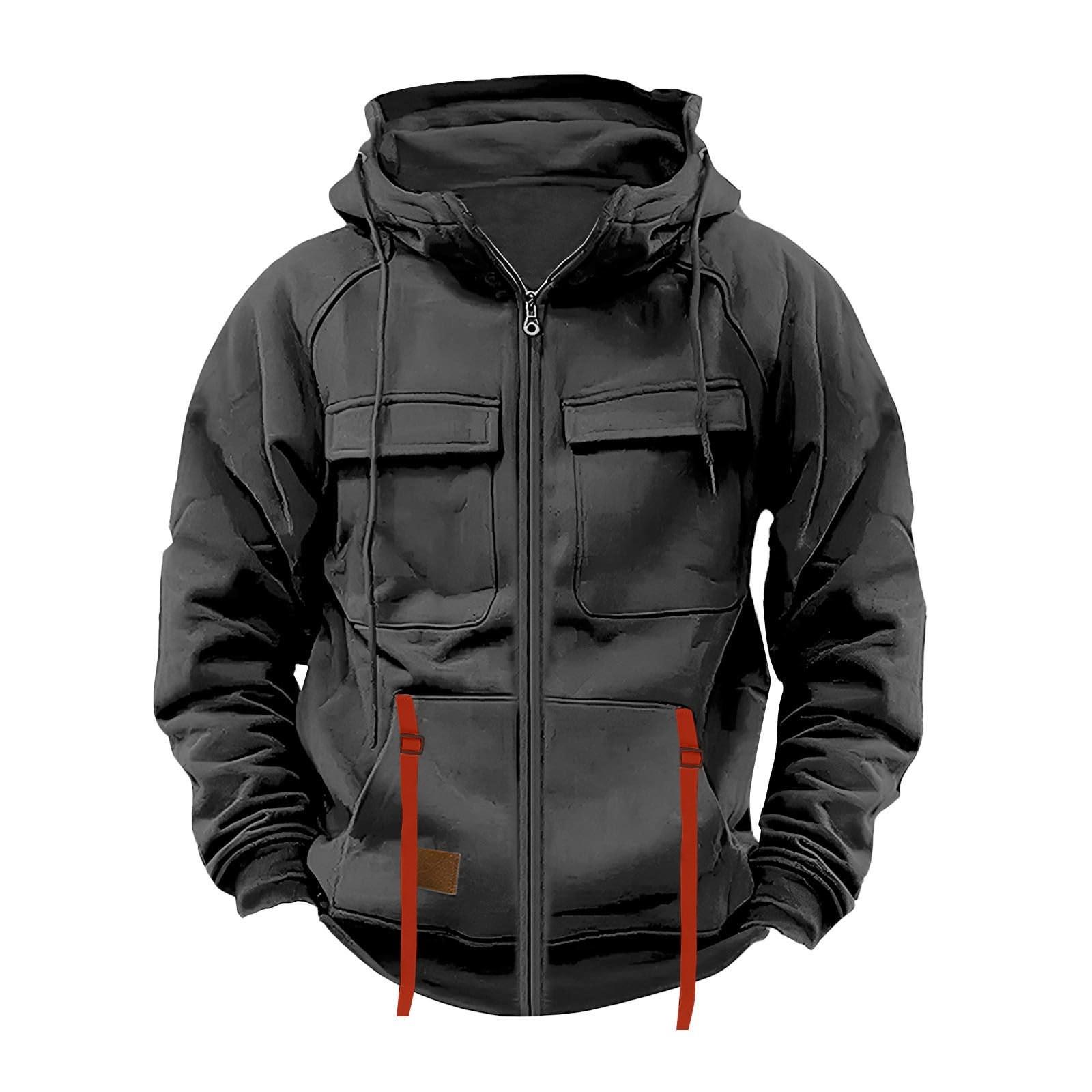 

Men Hooded Sweatshirt Long Sleeve Zip Hoodie Trendy Casual Workout Zipper With Pockets L