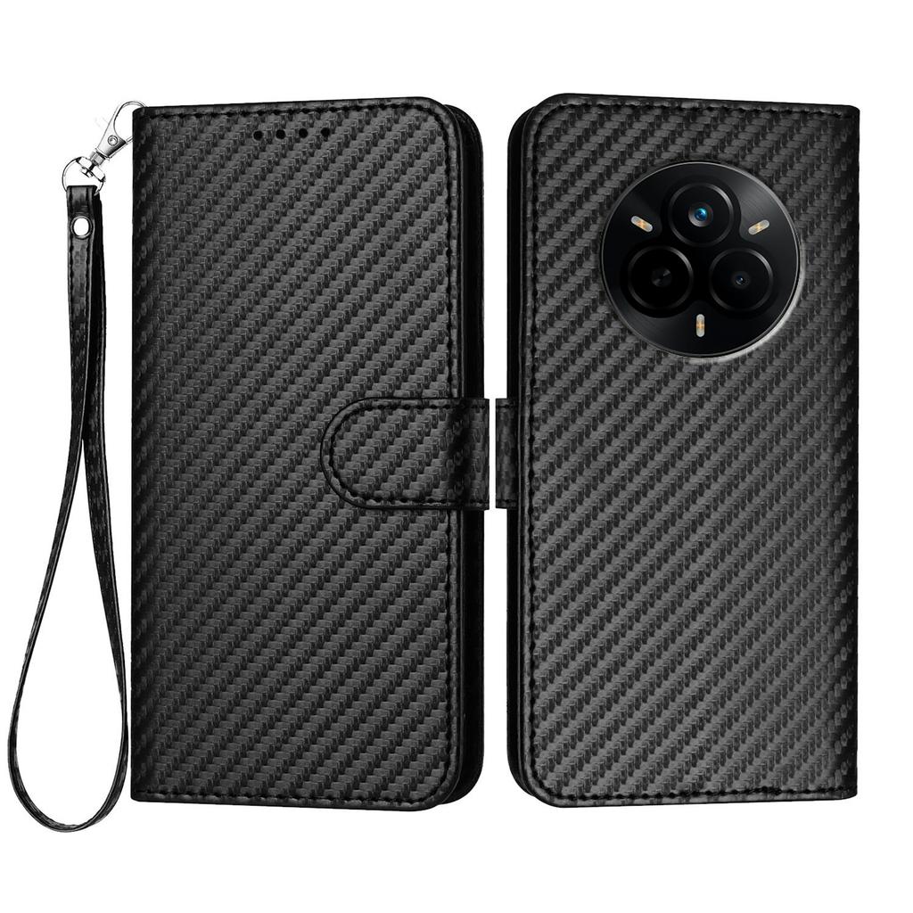 For Realme 14 Pro 5G Wallet Case with Strap Carbon Fiber Texture Leather Mobile Cover