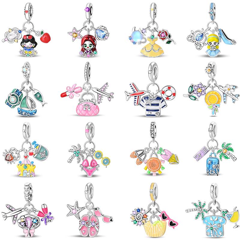 925 Silver Ocean Princess Magic Mirror Princess Rose Princess Charms Pendants Fit DIY Bracelets Party Jewelry