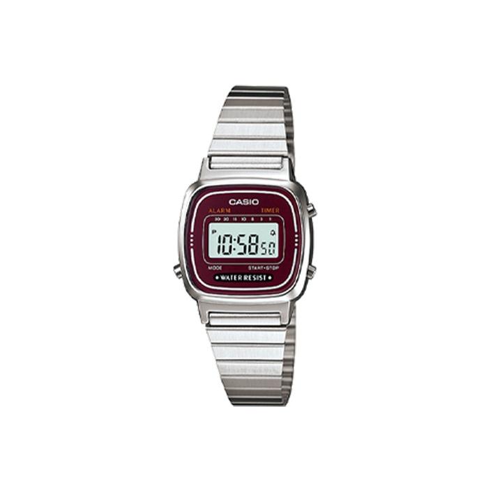 

CASIO VINTAGE L Часы с кварцевым механизмом и стальным ремешком Мужские часы Красный циферблат LA670WA-4 Silver Strap
