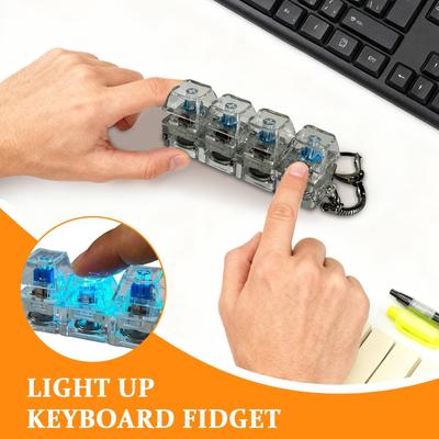 Stress Relief Keychain Toy Gifts 4 Keys Led Keycap Toy Keyboard For Children Adults Transparent Colorful Lights Clicker Buttons
