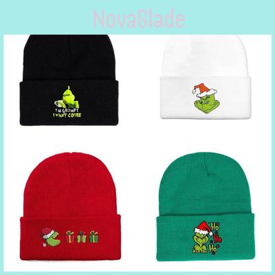 Gorro de Tricô com Estampa do Grinch com Proteção para Orelhas para Aquecimento no Inverno e Uso Unissex