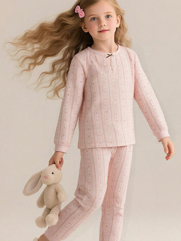 Baumwoll-Langunterwäsche-Set für Mädchen - Herbst/Winter Thermopyjama, Hauskleidung, Basisschicht für ältere Kinder