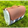 Blue White Striped Large Picnic Blanket - 1pc Dual Layer Nylon Coarse Knit Durable All-Season Outdoor Mat with Carry Handle