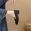 Single shoes women's new leather shoes commuter flat thick heel retro French one-word buckle with camellia Mary Jane shoes