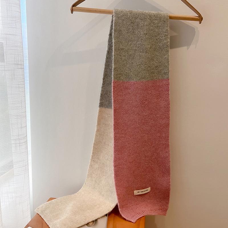 Color Matching Knitted Wool Scarf Women's Dual-Purpose Thick Warm Scarf