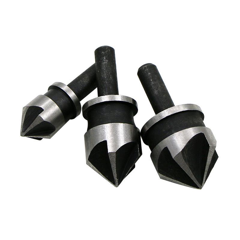 Carbon Steel 90° Round Shank Five-Flute Countersink Set (12/16/19mm) - Woodworking Chamfer Cutter Drill.