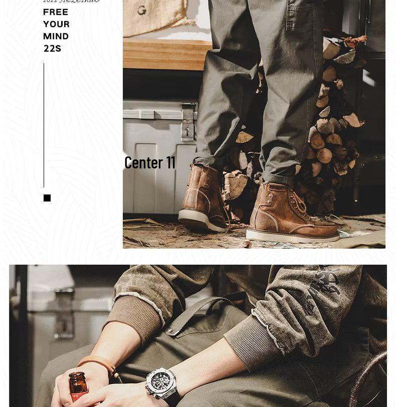 Men’s Trendy Retro Lumberjack Cuffed Pants - Loose, Straight, Casual Workwear for Spring and Autumn.