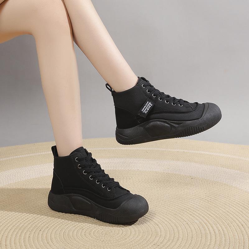 High Top Color Matching Single Shoe Women's 2024 Autumn New Thick Sole High Top Women's Shoes Comfortable Vulcanized Shoes Traf