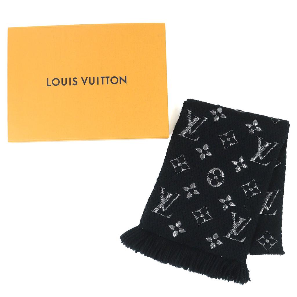 Excellent LOUIS VUITTON Scarf Escalp Logo Mania Shine Monogram Noir M75833 Used