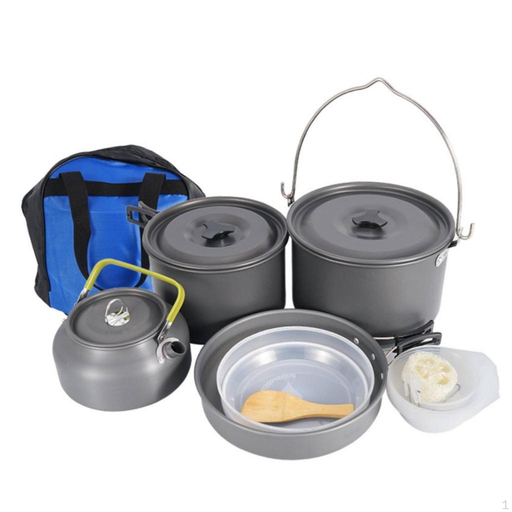 Camping Cookware Set with Kettle HardAnodized Carrying Bag for Families,