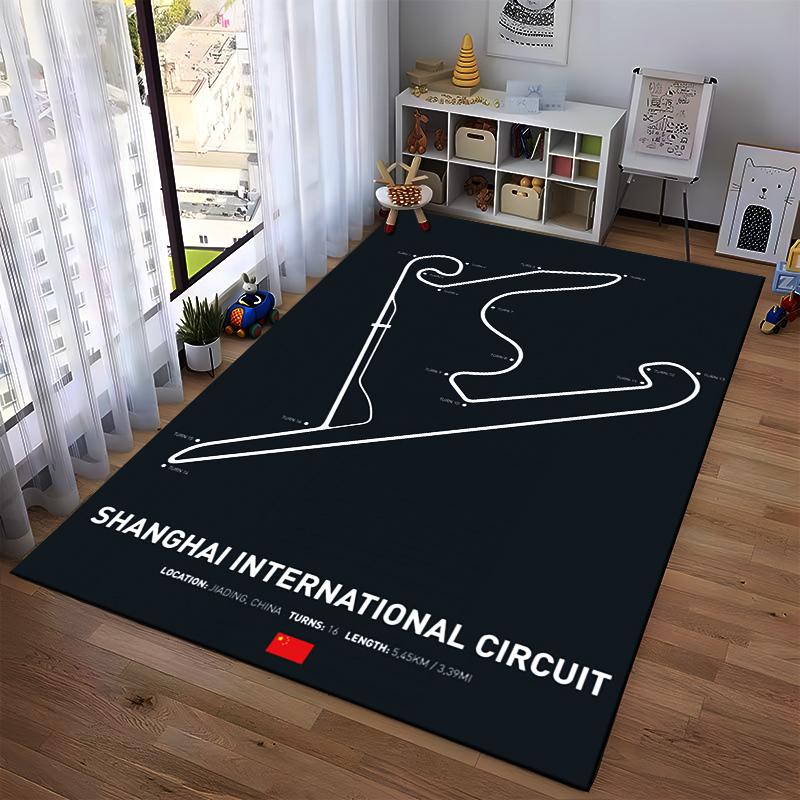 Shanghai Circuit Track Map Design Teppich Rutschfester Teppich geeignet für Wohnzimmer- und Schlafzimmer-Sofas.
