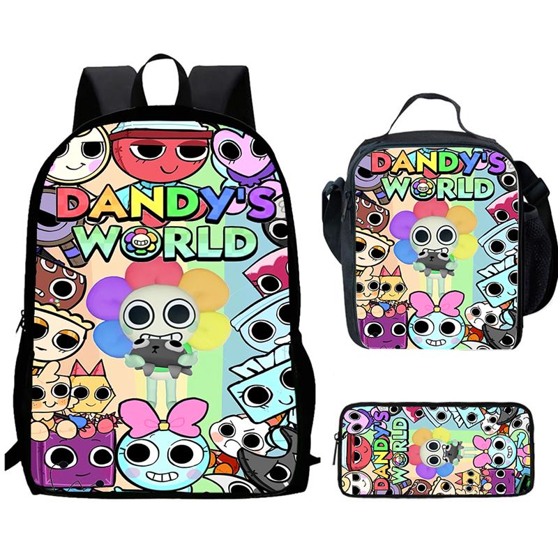 Cartoon Dandy Printed Child School Backpack with Lunch Bags Pencil Bags for Age 4-10 Kids,Light Weight Bookbags for Boys Girls