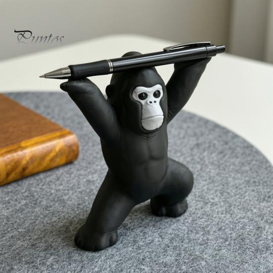 Durable Desktop Pen Rack 3D Printed Gorilla Holder, Funny Figurine, Personalized Gift for Coworkers Minimalist Black Desk Ornaments Office Home Study