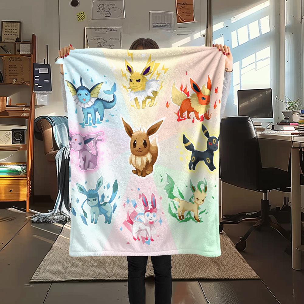 Pokémon Combination Print Flannel Blanket, High Quality Comfortable for All Seasons, Home Decor, Warmth and Comfort
