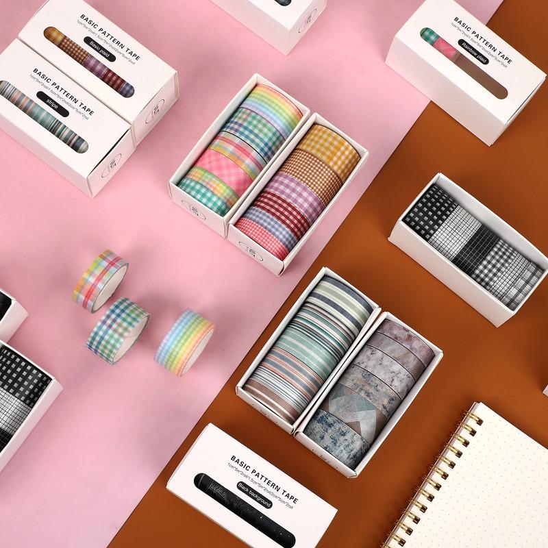 6pcs/set Basic Pattern Marble Plaid Stripe Decoration Washi Tape Set DIY Background Scrapbook Sticker Masking Tape Kawaii