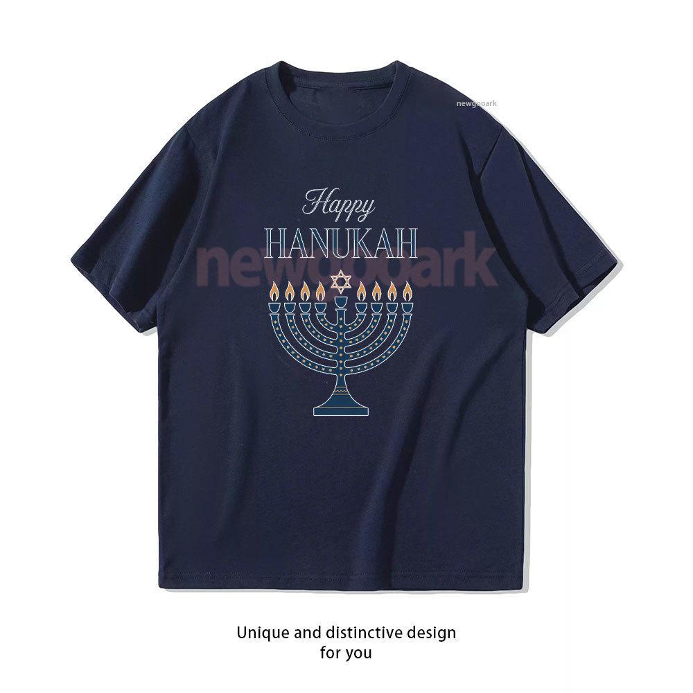 Happy Hanukkah Jewish Family Unisexorah Chanukah Holiday Graphic T Shirts Women Unisex Vintage Festival Cotton Tshirt Simple Tops