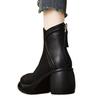 Retro Shoes with Fleece, High Heels, Thick Heels, Short Boots, Women's Thick-soled, Soft-soled Shoes, Nude Boots