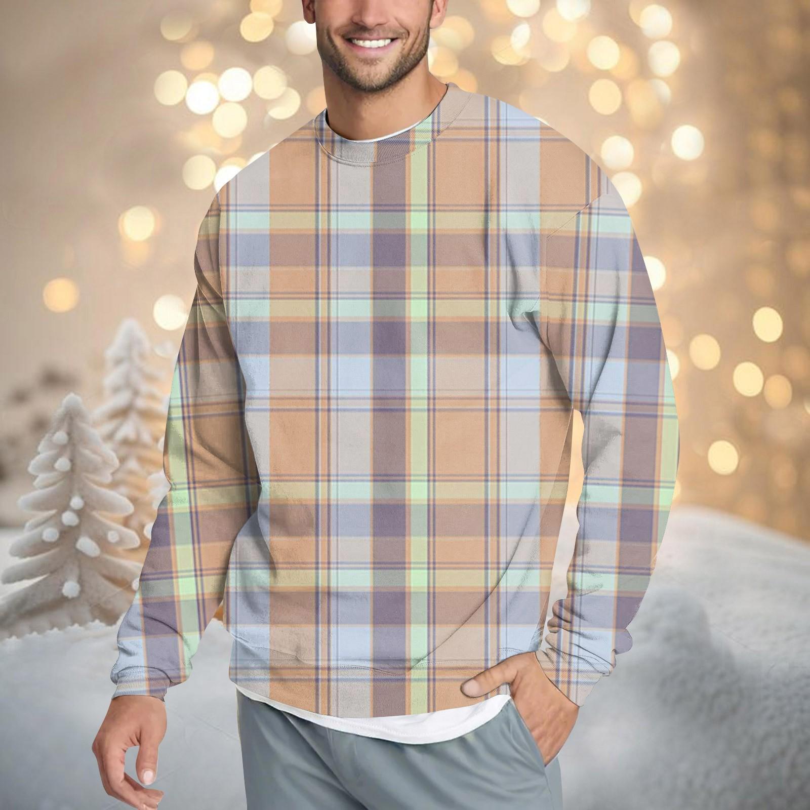 

Мужская повседневная мода удобная клетчатая круглая горловина пуловер толстовка свитшот M