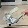 Fashion SUOJIALUN 2025 Summer New Brand Women Slipper Fashion Silk Bow-knot Ladies Elegant Sandal Thin High Heel Outdoor Dress Slides Sh