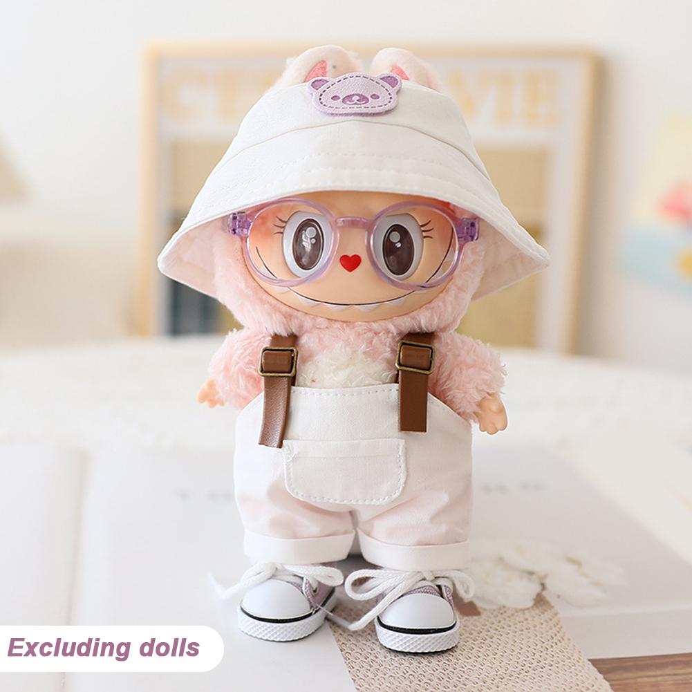For 17cm Doll Clothes Fashion Bucket Hat Overalls Doll Clothes Color Match Hoodies Dolls Accessories Cute Decoration Little Clothes