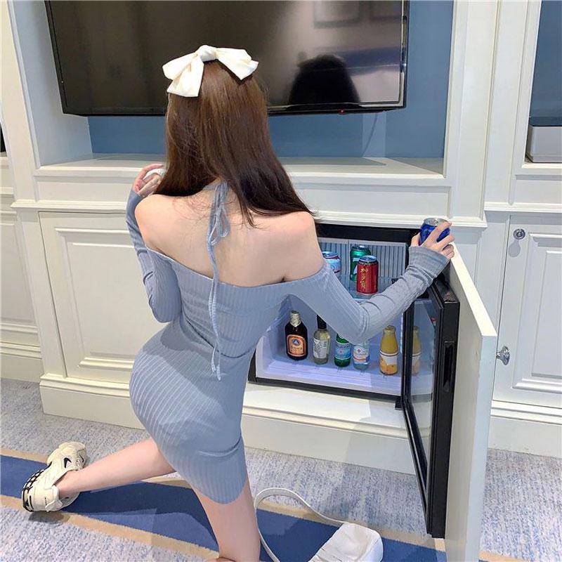 Sexy Halter Slash Neck Mini Dress Spring Autumn Hotsweet Waist Bag Hip Female Clothing Stylish Lace Patchwork Basic Slim Dresses