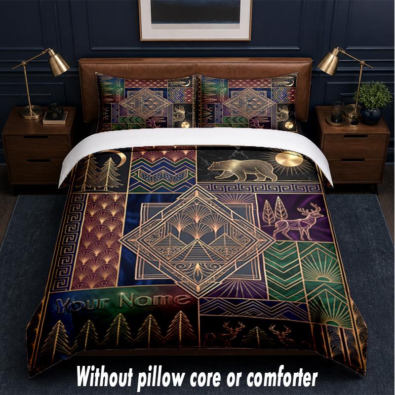 Art Deco Theme Custom Text Or Name 3Pcs Bedding Set,1 Flat Sheet & 2 Pillowcases Personalized Home Bedding