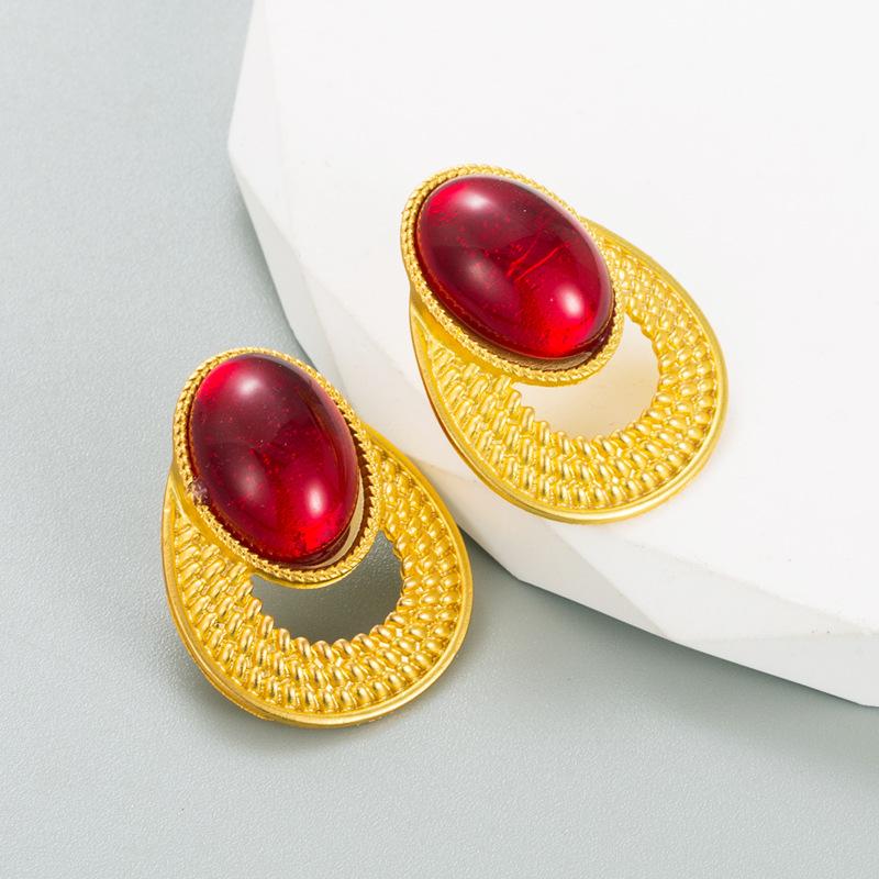 

Женские серьги-гвоздики в стиле ретро, ​​серьги-подвески из титанового стального сплава, акриловая смола, эллиптические бусины, геометрические украшения для ушей OneSize красный