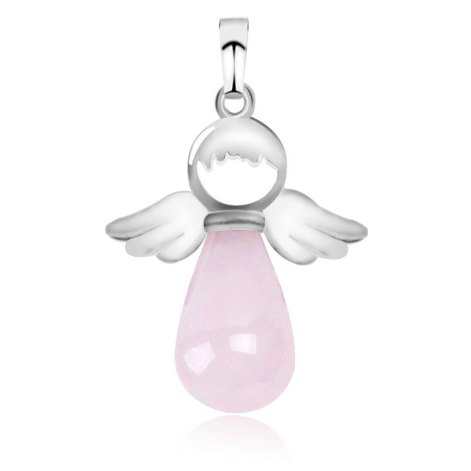 Natürliche Steine Engel Flügel Anhänger für Halskette Rosa Quarz Onyx Anhänger Silber-farbe Wasser Tropfen Weiblichen Schmuck Geschenk E949