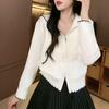 Korean Style White Knit Hooded Cardigan - Women's Loose Casual Lightweight Fall Sweater