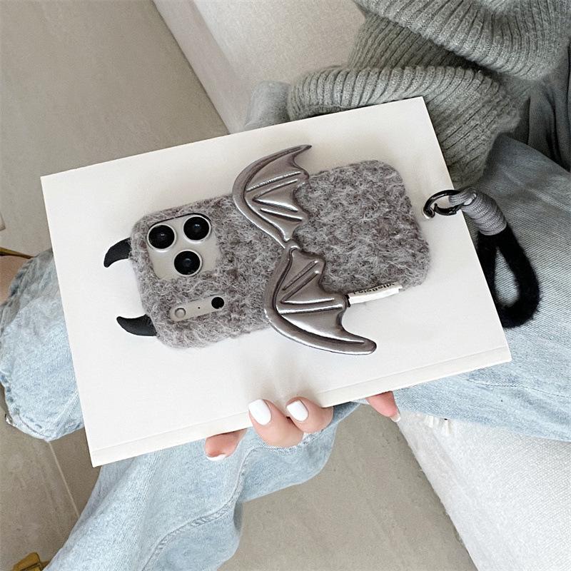 3D Plush Devil Horn Wings Case for iPhone 17/16 Pro Max/15/14 - Women's Edition