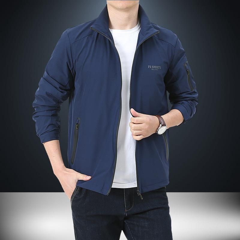 Spring and Autumn New Elastic Jacket Men's Casual Fashion Four-Sided Elastic Jacket Windbreaker Stand-up Jacket