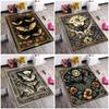 Vintage Gothic Bat Starry Floral Area Rug, Dark Botanical Ornate Frame Decor Carpet for Living Room Bedroom
