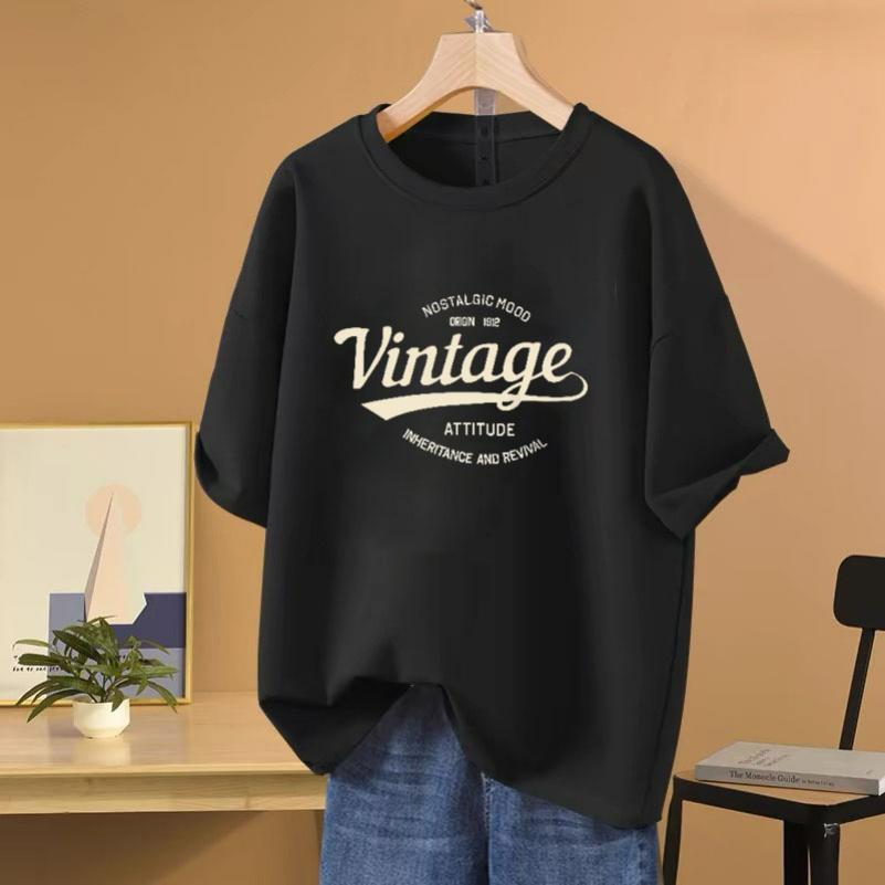 Cotton Short-sleeved T-shirt Women's Retro Bottoming Shirt All-match Casual Slimming Top