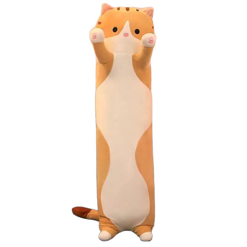 Cuddly Cylindrical Throw Pillow - Sleeping Girl & Cat Plush Leg-Clamping Doll