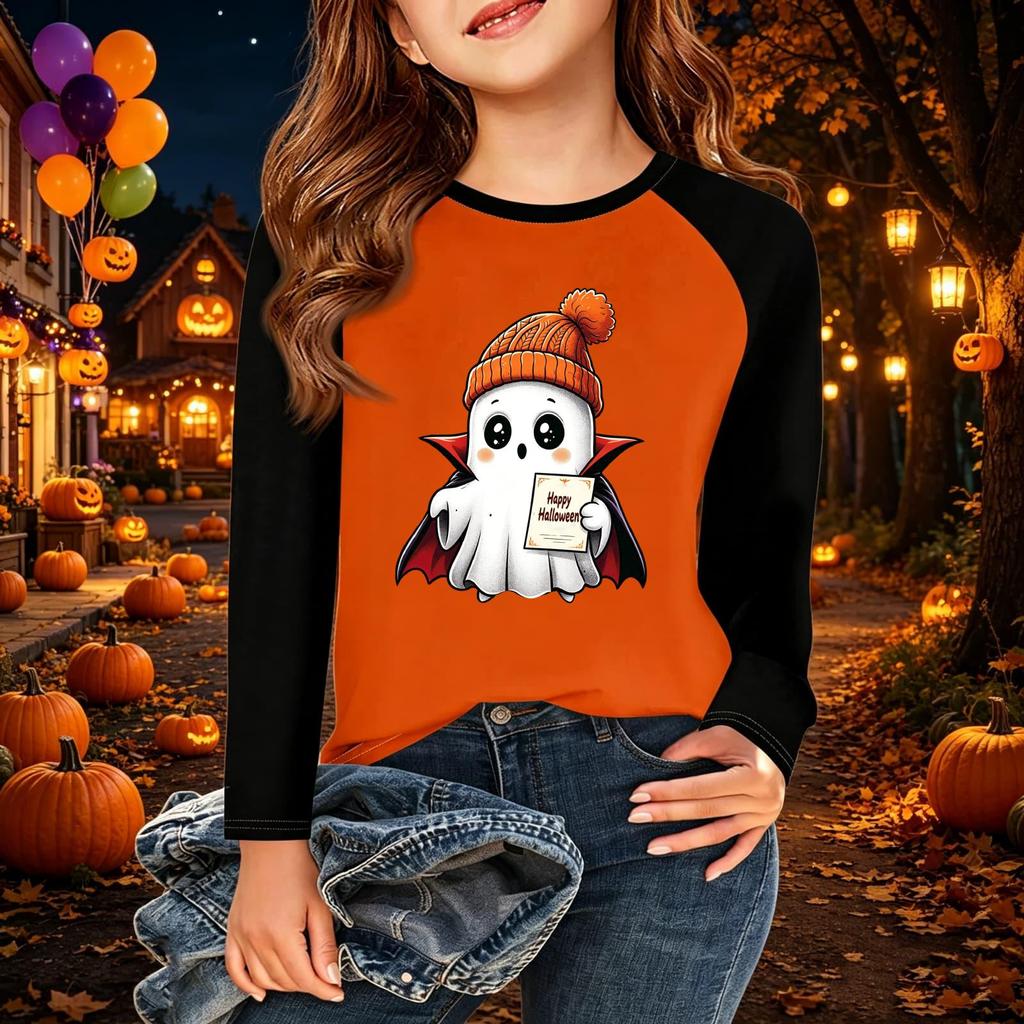 Kids' Halloween Printed Long Sleeve Neck T-Shirt for Casual Wear