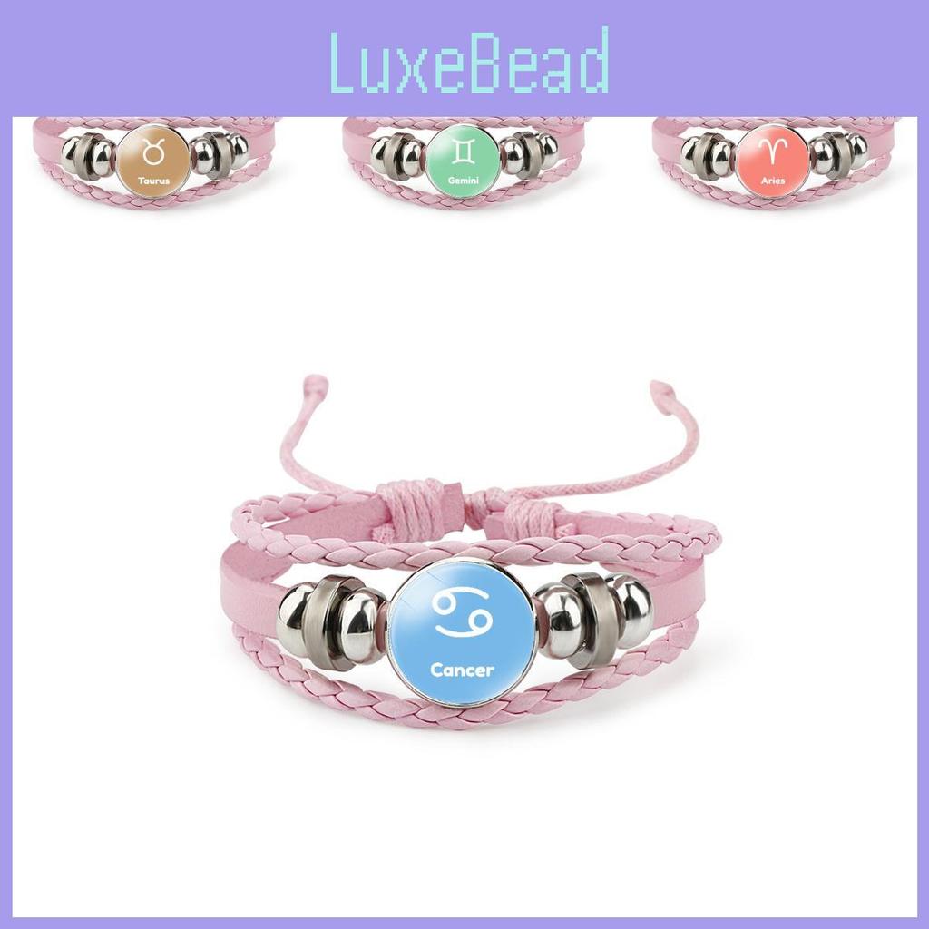 Stylish Pink Leather Zodiac Bracelet Aries Taurus Gemini Cancer Leo Libra